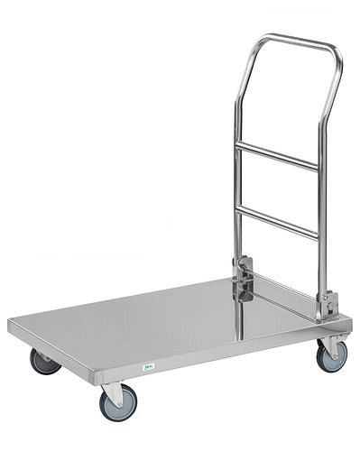Kongamek RVS platformwagen KM, met klapbeugel, 100 kg, 880x500 mm, rem, 255-348