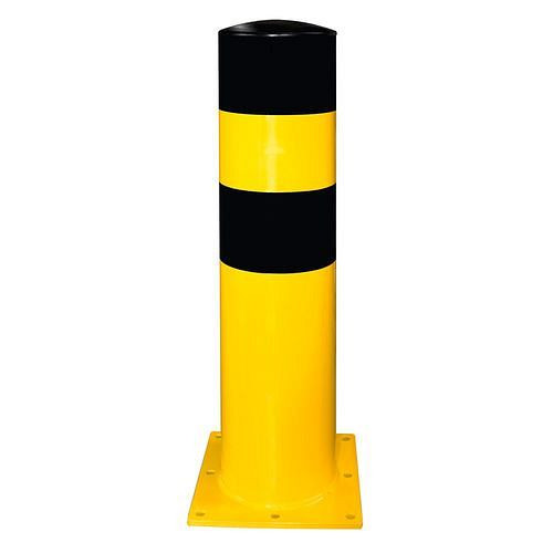 Moravia stootbeschermingspaal gecoat geel, zwarte strepen, voor pluggen met voetplaat, Ø: 159 mm, 311079