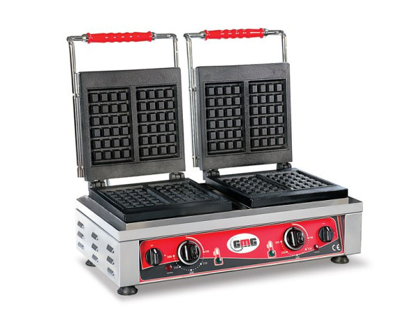 GMG Classico wafelijzer, 4x (10 x 17 x 1,5cm), 50° tot 300°C, gietijzeren bakplaat, rondom vetafvoerkanaal, KGW5530-WE