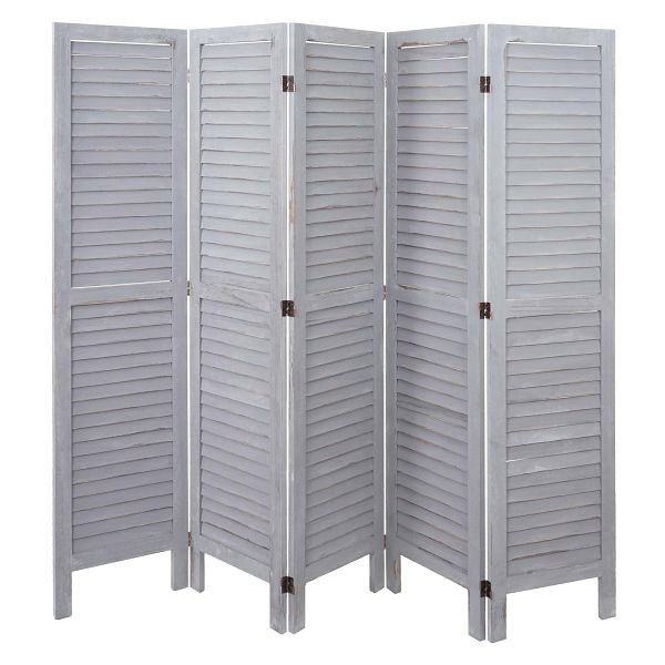 Mendler Paravent HWC-G30, scheidingswand, room divider, shabby look 170x200cm, grijs, 67528