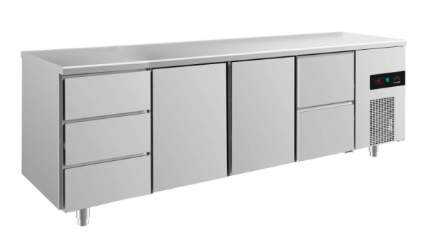 A&S Polarny koeltafel -2 tot +8°C met 2x deuren, 1x twee laden rechts en 1x drie laden links, 2330 x 700 x 850 mm, KT4DTTZ
