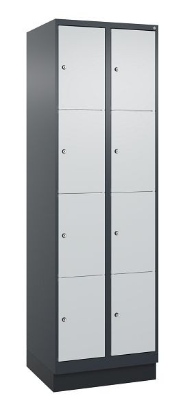 C+P lockerkast Classic PLUS, onderstel, 2 vakken met elk 4 vakken, 1950x600x500mm, 7016/7035, 080020-204 S10016