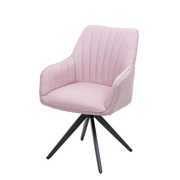 Mendler HWC-H73 eetkamerstoel, keukenstoel, fauteuil, retro staal stof/textiel, roze, 73954