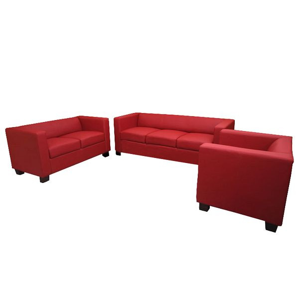 Mendler 3-2-1 bankstel bankstel loungebank Lille, leer, rood, 22420