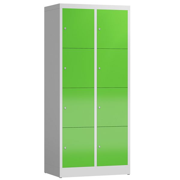 Lüllmann ClassiX lockerkast, 2 compartimenten met elk 4 compartimenten, 1800 x 800 x 500 mm, lichtgrijs/geelgroen, X-523425