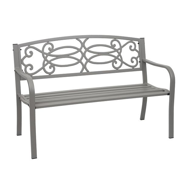 Mendler tuinbank HWC-F44, bankje parkbank, 2-zits gepoedercoat staal, grijs, 69699
