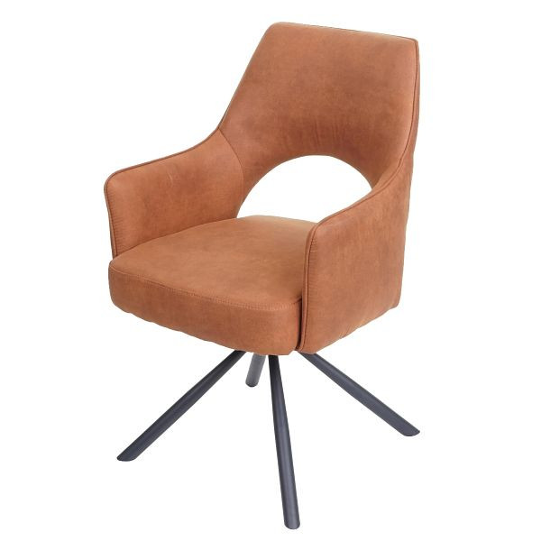 Mendler eetkamerstoel HWC-K30, keukenstoel, fauteuil, draaibare auto-position, stof/textiel, suede look bruin, 89654