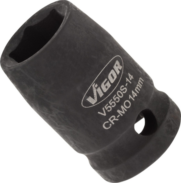 VIGOR slagmoersleuteldop, kort, hol vierkant 12,5 mm (1/2 inch), buitenzeskantprofiel, 14 mm, V5550S-14