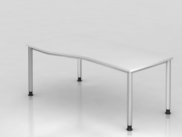 Hammerbacher bureau 4 voet rond 180x100/80cm wit/zilver, freeform, links of rechts te monteren, VHS18/W/S
