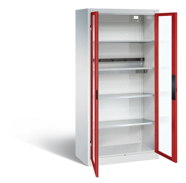 C+P accu laadkast serie 89, H1950xW930xD500mm, kleur: lichtgrijs / vuurrood, verzonken handgreep, 8921-055E1 S10011