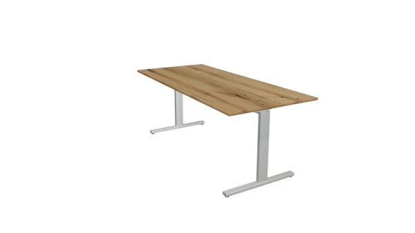 Kerkmann bureauvorm 2 - B 1800 x D 800 x H 700-820 mm met T-voetframe in aluminium zilver, eiken, 11020755