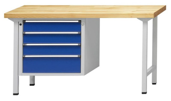 ANKE combinatie werkbank; 1500x700 mm; RAL 7035/5010; Linker onderkast 660x615x600 mm, 4 laden 120, 120, 120, 180 mm
