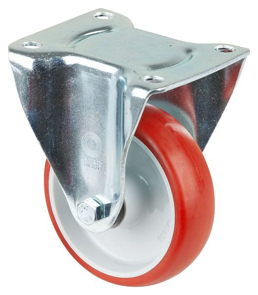 BS rollen transportrol, breedte 30 mm, Ø100 mm, tot 140 kg, loopvlak polyurethaan rood, wiellichaam kunststof, rollager, plaat, LB510.B31.100