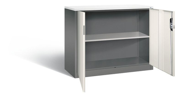 C+P kantoorkast Acurado, H1000xB1200xD500mm, kleur: vulkaangrijs/parelwit, verzonken handgreep, 2 niveaus, 9486-1200 S10285