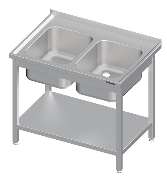 Stalgast Spültisch mit Grundboden, 2100x600x850 mm, mit zwei Becken links, mit Aufkantung, verschweißt, VST21603LA