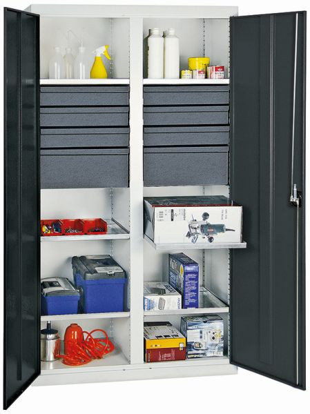 stumpff gereedschaps- en materiaalkast serie 3000, 7035/7016, 6 laden 100 mm, 2 laden 200 mm, tussenschot, 6 legborden, 3004771