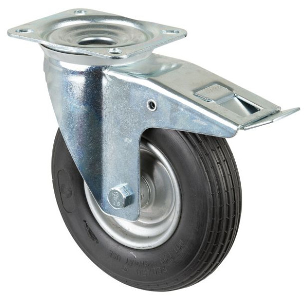 BS rollen transportrol met rem, breedte 50 mm, Ø200 mm, tot 75 kg, polyurethaan banden, aluminium zilveren wiellichaam, rollager, L420.C91.200