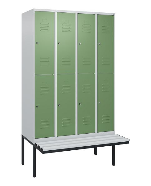 C+P dubbeldekskast Classic PLUS, 4 compartimenten, 2120x1200x815mm, 7035/6011, cilindersloten, zwevende zitting, 0803407-40 S10021
