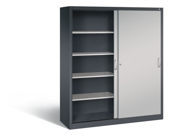 C+P schuifdeurkast Acurado, H1950xB1600xD500mm, kleur: zwart grijs/wit aluminium, beugelgreep, 5 niveaus, 2150-00 S10119