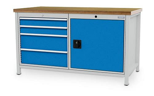 Bedrunka + Hirth box werkbank serie 1500 R24-24, 2x100, 2x200mm, lade volledig uittrekbaar 100%, 1500 x 750 x 859 mm, 03.15.41V
