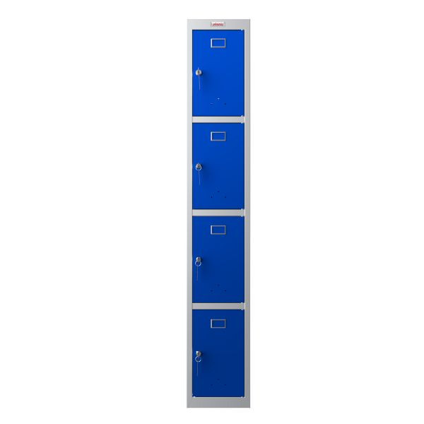 Phoenix PL Series 1 Column 4 Door Personal Locker Grijze behuizing/blauwe deuren met sleutelslot, PL1430GBK