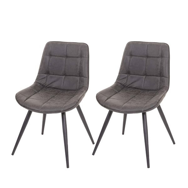 Mendler HWC-E57 set van 2 eetkamerstoelen, keukenstoelen, gestoffeerde stoelen, retro suède look, kunstleer donkergrijs, 67965