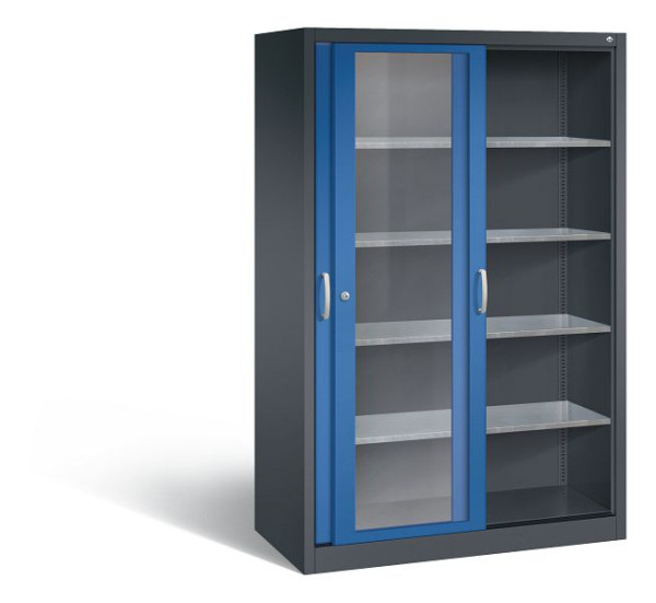 C+P schuifdeurkast Acurado, H1950xB1200xD600mm, kleur: zwartgrijs / gentiaanblauw, beugelgreep, 2069-055 S10038