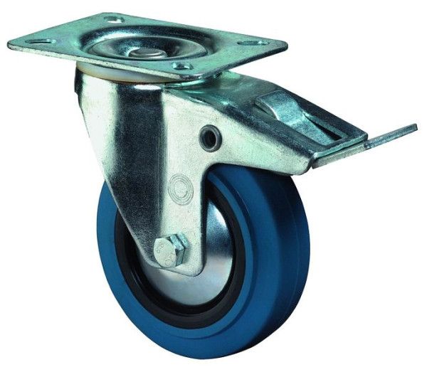 BS rollen transportrol met rem, breedte 26 mm, Ø100 mm, tot 140 kg, blauwe elastische banden, kunststof wiellichaam, rollager, L520.B61.101