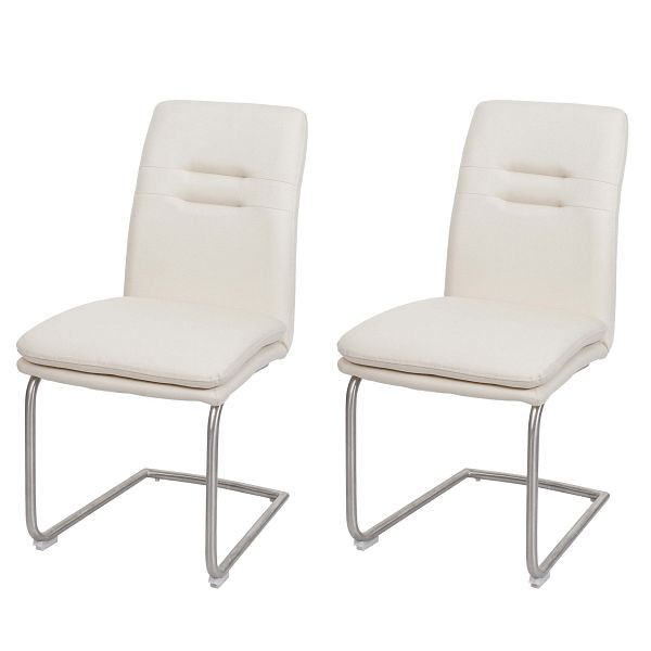 Mendler set van 2 eetkamerstoelen HWC-H70, keukenstoel sledestoel, stof/textiel geborsteld RVS, creme-beige, 94426