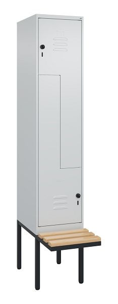 C+P Z-Spind Classic PLUS, Bank, 2 Abteile, 2120x400x815mm, 7035/7035, Drehriegel, Buche-Sitzleisten, 0800437-122 S10009