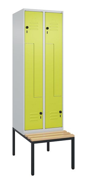 C+P Z-Spind Classic PLUS, met onderbank, 4 vakken, 2120x600x815mm, 7035/0024, draaigrendel, beuken zitlat, 0800537-204 S10010