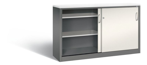 C+P dressoir met schuifdeuren Acurado, H1000xB1600xD400mm, kleur: vulkaangrijs / parelwit, beugelgreep, 2146-00 S10106