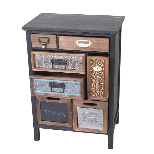 Mendler apothekerskast HWC-A43, dressoir, massief dennenhout vintage patchwork 78x55x35cm, 57068