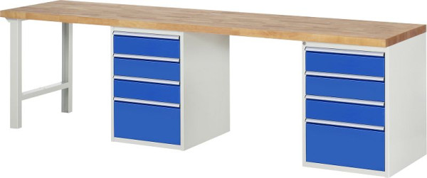 RAU werkbank serie 7000 - modulair ontwerp, 2x onderbakken (4x laden), 3000x840x700 mm, 03-7510A8-307B4S.11