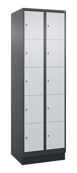 C+P lockerkast Classic PLUS, onderstel, 2 vakken met elk 5 vakken, 1950x600x500mm, 7016/7035, 080020-205 S10016