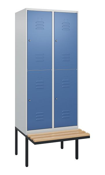 C+P dubbeldekskast Classic PLUS, 2 vakken, 2120x800x815mm, 7035/5023, cilindersloten, beukenhouten zitlatten, zitting, 0803407-22 S10095