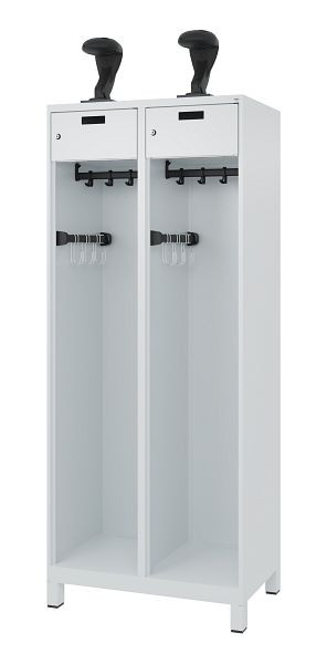 C+P brandweerkast Evolo, model PRAKTUS, 2 compartimenten, H1850B800T500 mm, lichtgrijs, voeten, 0492015-22 S10007