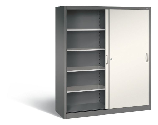 C+P schuifdeurkast Acurado, H1950xB1600xD500mm, kleur: vulkaangrijs/parelwit, beugelgreep, 5 niveaus, 2150-00 S10179