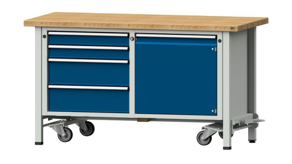ANKE werkbanken kistwerkbank, model 131 V, 1500 x 700 x 840 mm, RAL 7035/5010, BMP 40 mm, met neerlaatbare aandrijfinrichting, 305.260