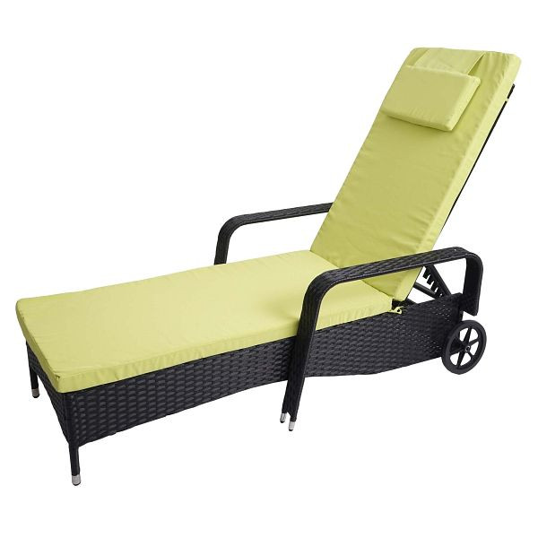 Mendler poly rotan ligstoel Carrara, relaxligstoel, tuinligstoel, aluminium, antraciet, lichtgroene kussens, 53159