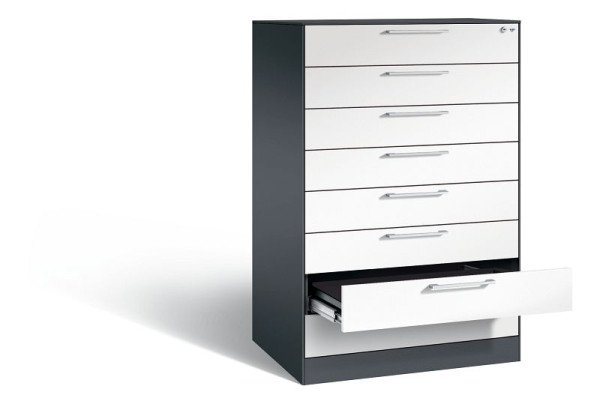 C+P ladekast Asisto, H1310xB800xD600mm, kleur: zwartgrijs / verkeerswit, beugelgreep, 146223-800 S10024