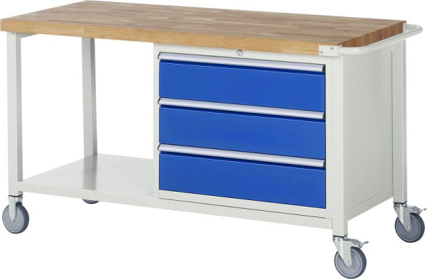 RAU verrijdbare werkbank serie 8000, 3 x laden, legbord, 1500x880x700 mm, 05-8257A6-157B4S.11