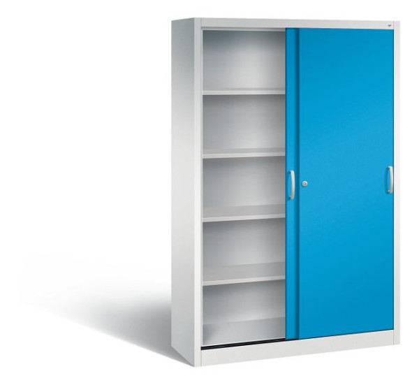 C+P schuifdeurkast Acurado, H1950xB1200xD400mm, kleur: lichtgrijs/lichtblauw, beugelgreep, 5 niveaus, 2040-00 S10176