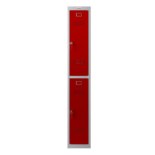 Phoenix PL-serie persoonlijke locker met 1 kolom, 2 deuren, grijze behuizing/rode deuren met sleutelsloten, PL1230GRK