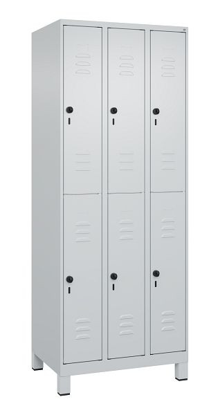 C+P Doppelstöckiger Spind Classic PLUS, Füße, 3 Abteile, 1950x750x500mm, 7035/7035, 080310-39 S10009