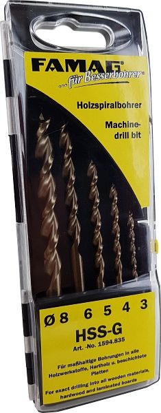 Famag houtboor HSS-G, in cassette, executie: 8 stuks in cassette Ø 3, 4, 5, 6, 7, 8, 9, 10 mm, 1594.838.00