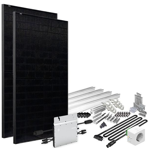 Offgridtec Solar-Direct 820W HM-800 balkonkrachtcentrale, volledig zwart Schuko-stopcontact - 15m - Beaver Tail-montageset met elektriciteitsmeter, 4-01-016030-011