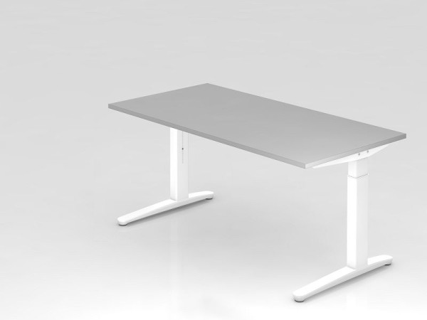 Hammerbacher bureau C-poot 160x80cm grijs/wit, aluminium loper wit, VXB16/5/WW
