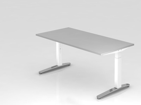 Hammerbacher bureau C-poot 160x80cm grijs/wit, gepolijst, rechthoekige vorm, VXB16/5/WC