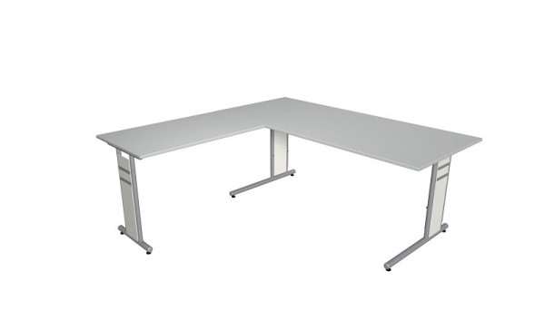 Kerkmann bureau B 1800 x D 800 x H 680-820 mm met aanbouw-/aanbouwtafel, vorm 4, kleur: lichtgrijs, 11409711